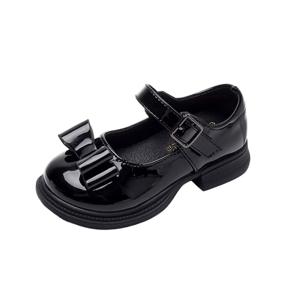 Abomasnow Girls Patent PU Pleated Bow Metal Buckle Strap Low Heel Dress Shoes Casual Lightweight Wedding Party Shoes