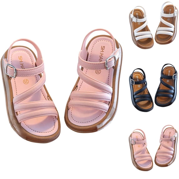 Abomasnow Girls Sandals Open Toe Breathable Princess Non-Slip Flats Summer Beach Lightweight Rubber Sole Sandals for 18 Months-10 Years