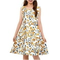 thumbnail image 1 of Abomasnow Girls Summer Dress 2025 Cute Sleeveless Crewneck Floral Print Sundress Trendy A Line Swing Flowy Midi Dress 4-14 Year, 1 of 7