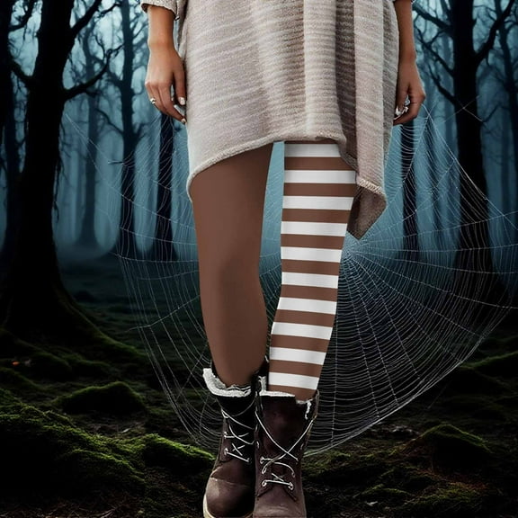 Abomasnow Halloween Leggings for Women Casual Striped Print Stretchy Yoga Pants Tummy Control High Waisted Workout Leggings