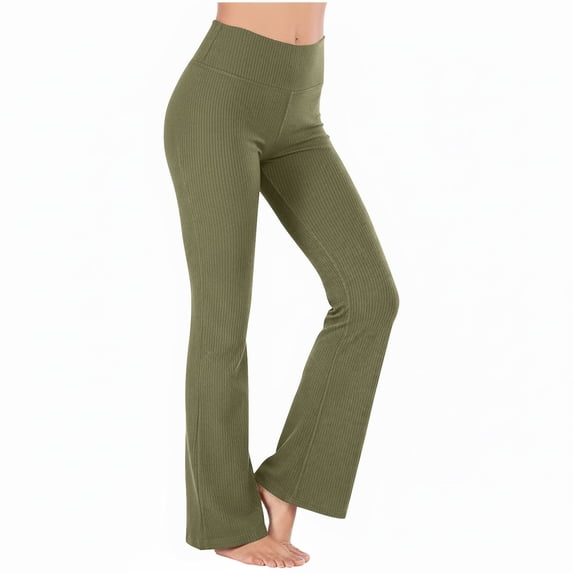 Abomasnow High Rise Ribbed Flare Leggings for Women Comfy Stretch Knit Bell Bottom Yoga Pants Long Slacks Trousers