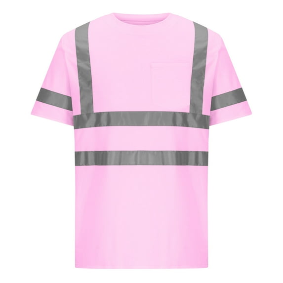 Abomasnow High Visibility Quick Dry Shirts for Men Class 3 Hi Vis Construction Reflective Strips Shirts with Pocket Pink XL