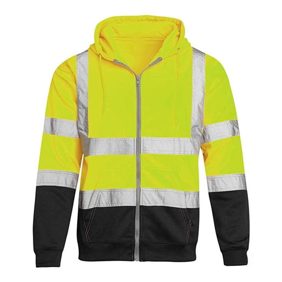 Abomasnow High Visibility Safety Sweatshirt for Men Class 3 Reflective Strips Zipper Up Hooded Jacket Work Utility Hi-Vis Hoodies M-4XL