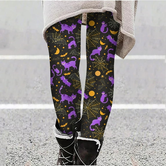Abomasnow High Waist Leggings for Women, Halloween Full Length Pants Casual Cute Ghost Print Yoga Comfy Tights Butt Lifting Inseam Soft Pants