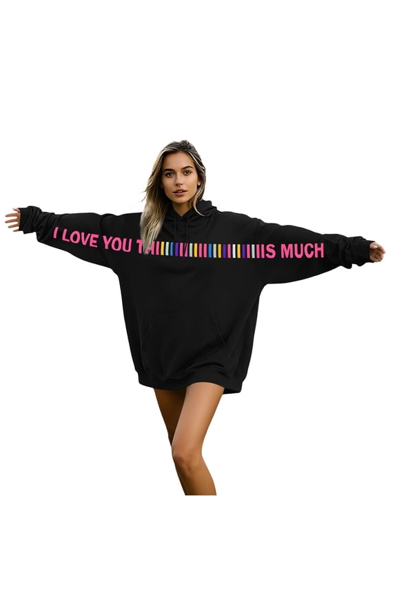 I Love You This Much Hoodies Valentine Hoodies for Women Men Valentine's Day Couple Sweatshirts Funny Graphic Pullover Tops
