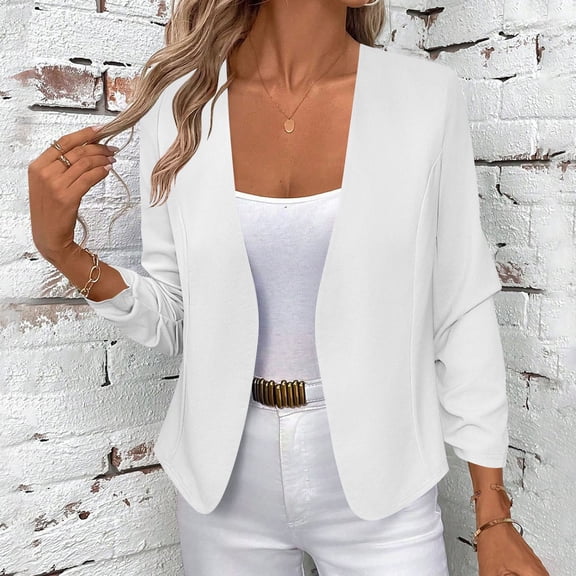 Abomasnow Jackets for Women Lightweight 3/4 Sleeve Open Front Cardigan Cropped Coats Work Office Blazer Suit Jacket S-2XL