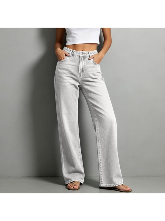 Jeans for Women High Waisted Stretchy Denim Pants Tummy Control Straight Leg Jeans with Pockets