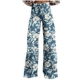 thumbnail image 1 of Abomasnow Jeans for Women Vintage Boho Floral Print Wesh Jeans Casual High Waist Wide Leg Baggy Denim Pants S-5XL, 1 of 6