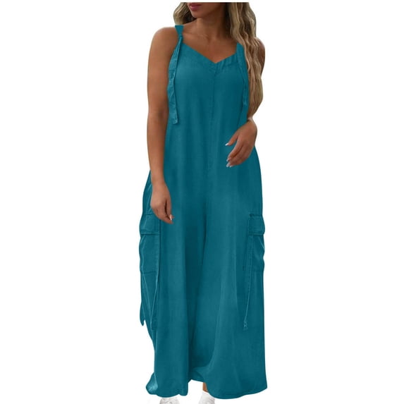 Abomasnow Jumpsuits for Women Casual Wide Leg Overalls Loose Fit Oversized Rompers Long Cargo Pants with Pockets 2025