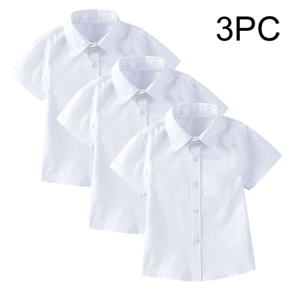 Abomasnow Kid Boys Dress Shirts Classic Fit Short Sleeve Button Down Lapel School Uniform 2-15 Years