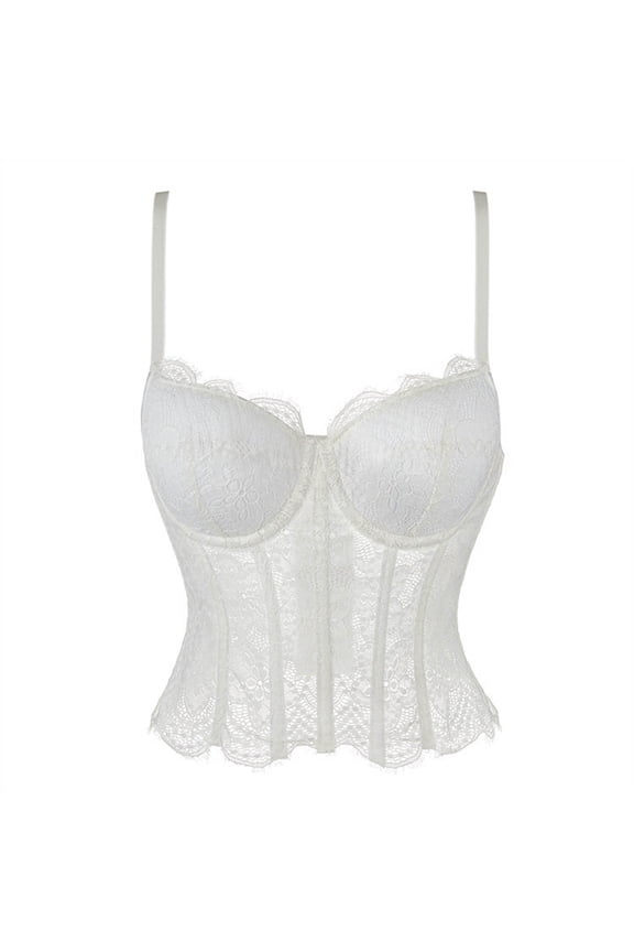 Lace Corset Tops for Women Going Out Bustier Top Adjustable Straps Crop Tops with Back Hooks