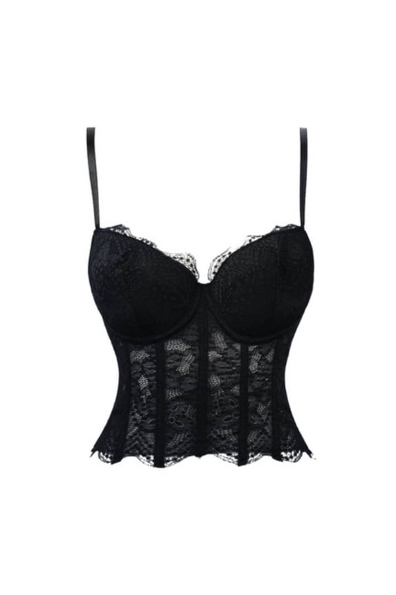 Lace Corset Tops for Women Going Out Bustier Top Adjustable Straps Crop Tops with Back Hooks