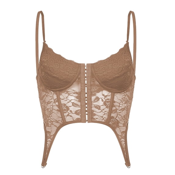 Abomasnow Lace Corset Tops for Women Sexy Going Out Bustier Top Sleeveless Adjustable Straps Crop Tops with Front Hooks