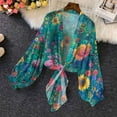 thumbnail image 1 of Abomasnow Lightweight Cardigans for Women Boho Floral Chiffon Open Front Cropped Tops Lantern Long Sleeve Bow Sheer Cardigan Shirts on Clearance, 1 of 6