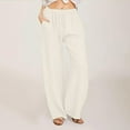 thumbnail image 1 of Abomasnow Linen Pants Women Summer Solid Elastic Waist Wide Leg Loose Casual Vacation Beach Palazzo Pants with Pockets, 1 of 5