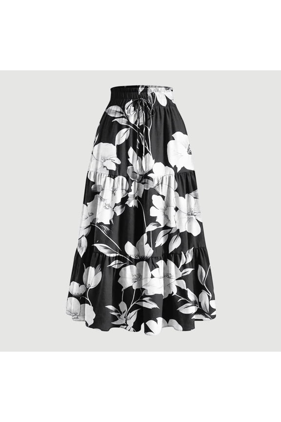 Long Skirt for Women 2025 Summer Fashion Tiered Elastic High Waisted Boho Floral Print Skorts A-Line Flowy Swing Maxi Skirts