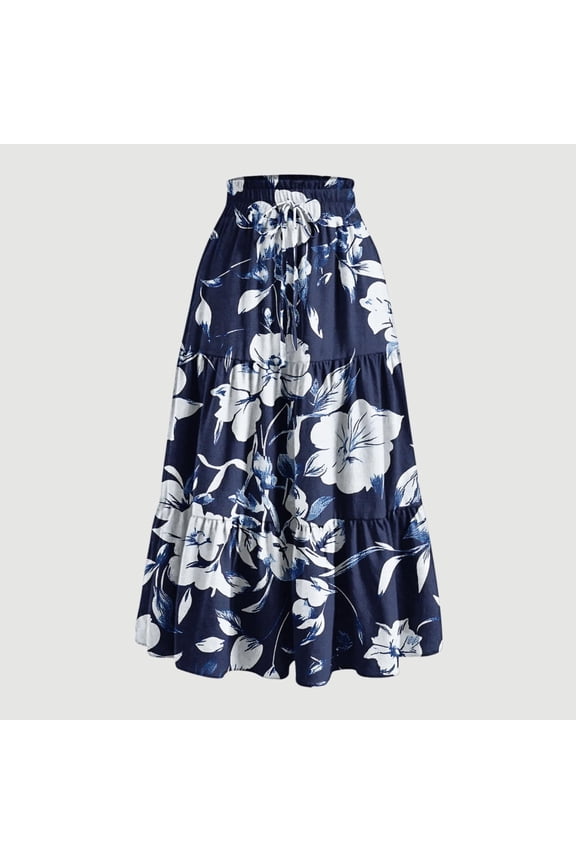 Long Skirt for Women 2025 Summer Fashion Tiered Elastic High Waisted Boho Floral Print Skorts A-Line Flowy Swing Maxi Skirts