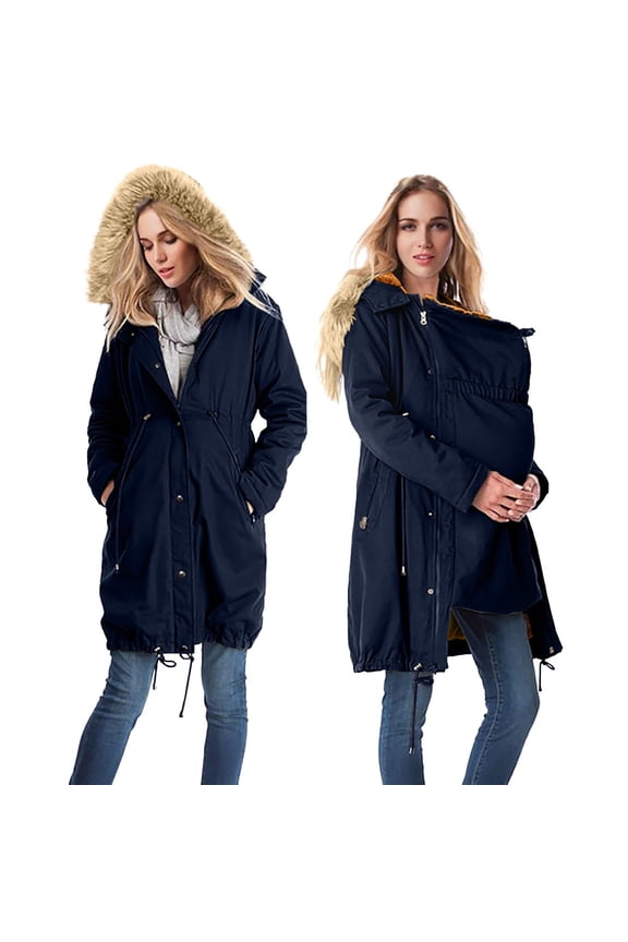 Maternity 3 in 1 Winter Coat Thicken Quilted Fleece Lined Warm Hooded Outwear Puffer Down Jacket Parka with Pockets