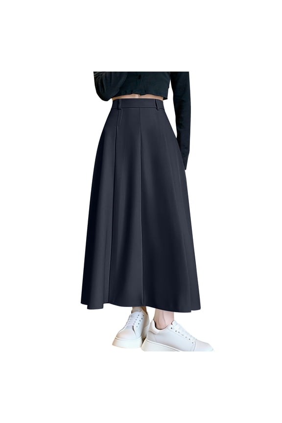 Maxi Skirts for Women Hight Wasited A Line Pleated Long Skirts with Belted Fall Winter Skirts S-XL