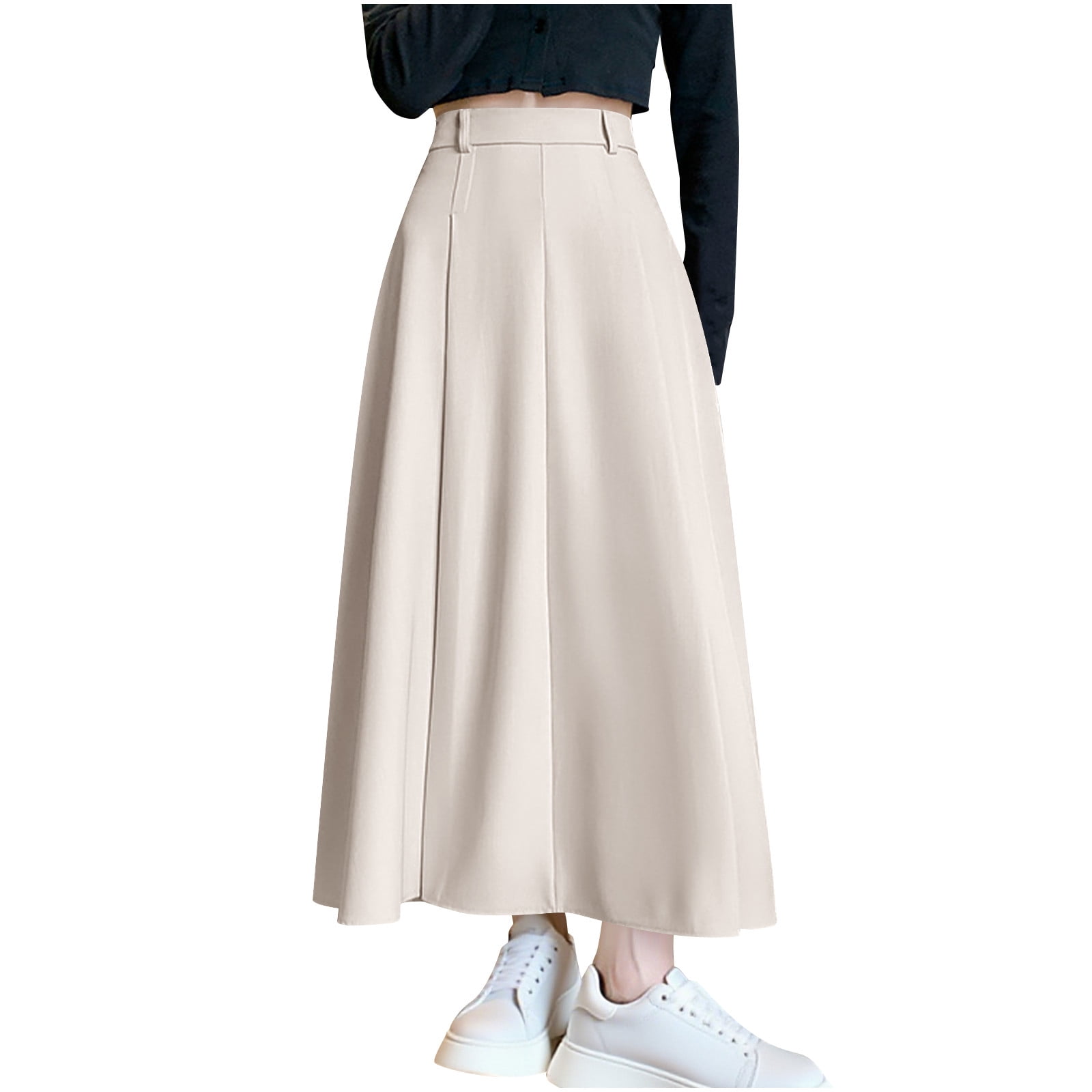 IDEALSANXUN Women's High Waisted Wool Midi Skirt | A-Line Pleated Flare Skirt With Pockets