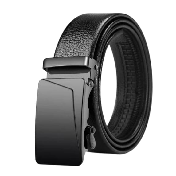 Abomasnow Men Black PU Leather Automatic Buckle Belt with Matte Black Modern Buckle for Business and Casual Wear