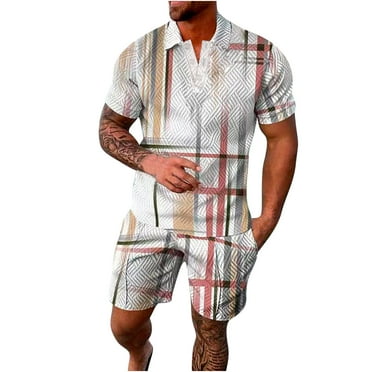 Abomasnow Men's 2 Piece Outfits Casual Short Sleeve Muscle Shirts and Shorts Summer Button Down T-Shirts Tracksuit Set on Clearance