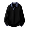 thumbnail image 1 of Abomasnow Men's Big & Tall Dress Shirts Trendy Long Sleeve Color Blocking Pullover Shirt Loose Fit V Neck Knitwear Tops M-5XL, 1 of 7