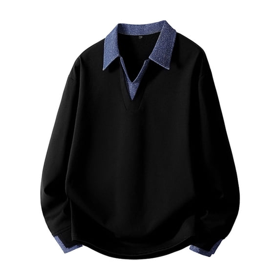 Abomasnow Men's Big & Tall Dress Shirts Trendy Long Sleeve Color Blocking Pullover Shirt Loose Fit V Neck Knitwear Tops M-5XL
