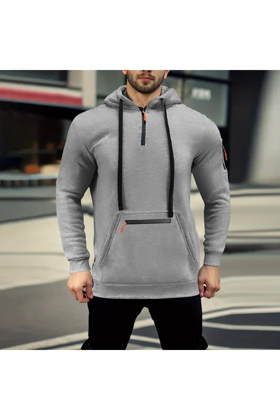 Men's Big & Tall Quarter Zip Tactical Hoodies Vintage Long Sleeve Fleece Pullover Sweatshirts S-5XL