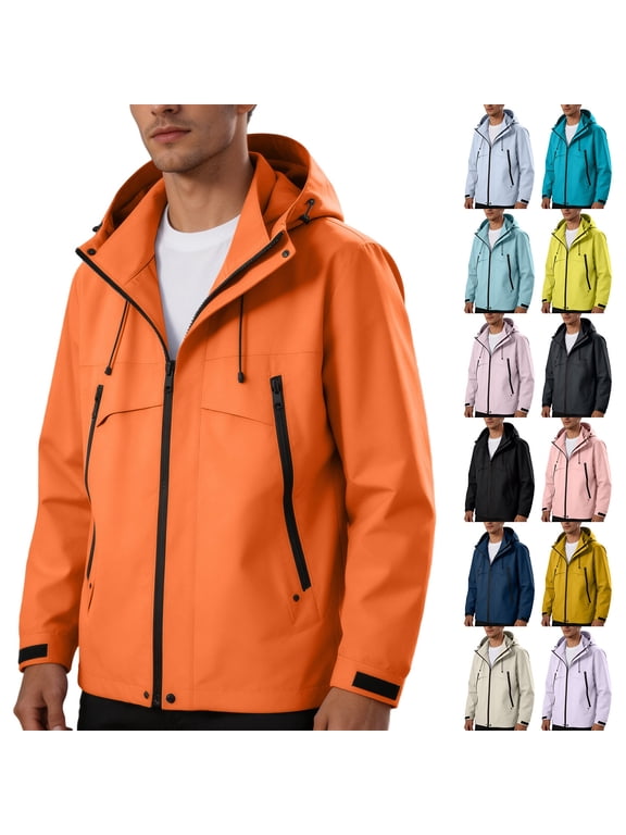 Men's Big and Tall Rain Jackets Full Zip Adjustable Drawstring Windbreaker Waterproof Hooded Jackets Casual Lightweight Travel Hiking Jackets with Pockets