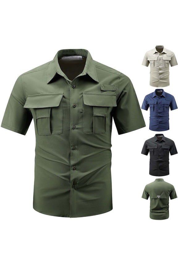Men's Big and Tall Shirts Button Down Short Sleeve UPF 50+ Sun Protection Fishing Shirts Casual Breathable Quick Dry Cooling Hiking Shirts with Pockets