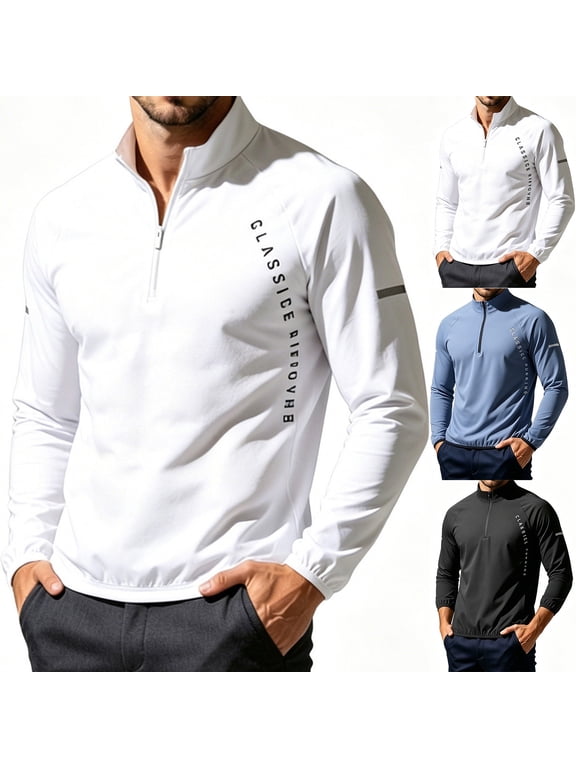 Men's Big and Tall Sun Protection Shirts Quarter Zip Long Sleeve Stand Collor Pullover Shirts Casual Lightweight Workout Yoga Runing Sweatshirt