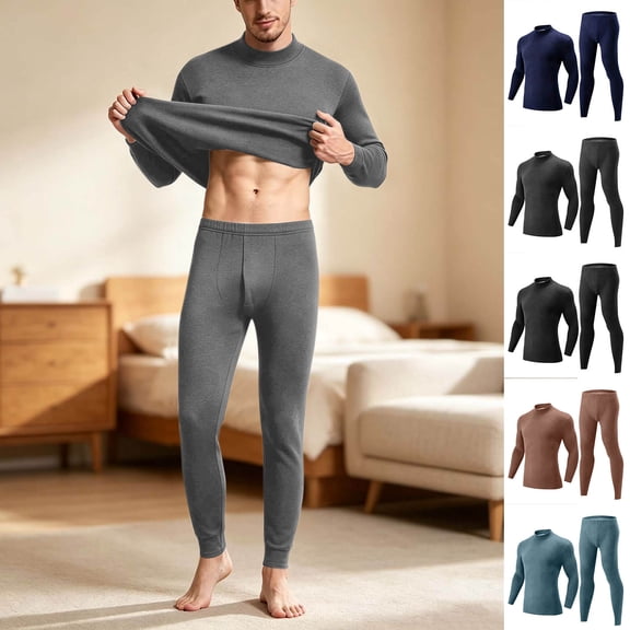 Abomasnow Men's Big and Tall Thermal Underwear Set Long Sleeve High Neck Long Johns Base Layer Set Fleece Lined Warm Winter Cold Weather Ski Outdoor Sleepwear Set M-5XL