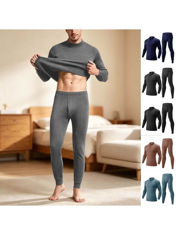 Men's Big and Tall Thermal Underwear Set Long Sleeve High Neck Long Johns Base Layer Set Fleece Lined Warm Winter Cold Weather Ski Outdoor Sleepwear Set M-5XL