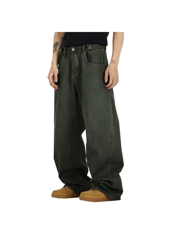 Men's Big & Tall Wide-Leg Jeans Straight Leg Carpenter Denim Pants Loose fit Stretch Baggy Trousers