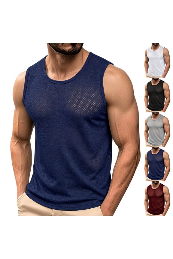 Men's Big and Tall Tank Tops Sleeveless Crewneck Mesh Shirts Casal Cycling Base Layer Breathable Undershirt
