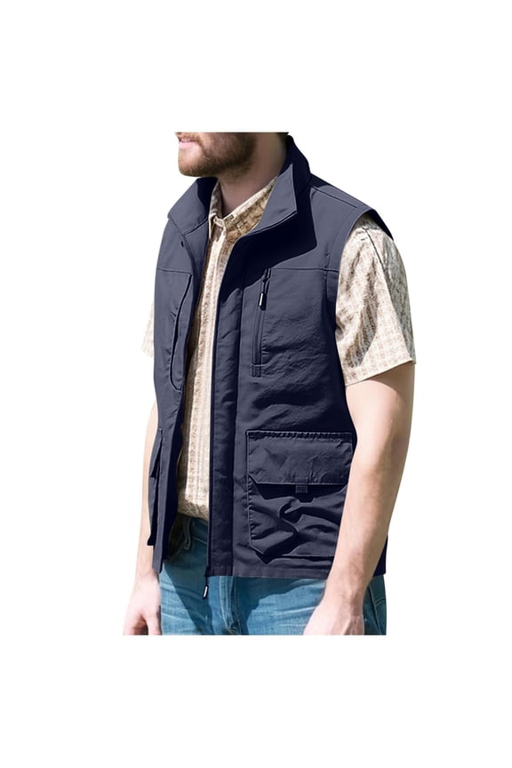 Men's Big and Tall Vest Zip Up Sleeveless High Neck Jeckets Casual Lightweight Work Travel Vest With Pockets