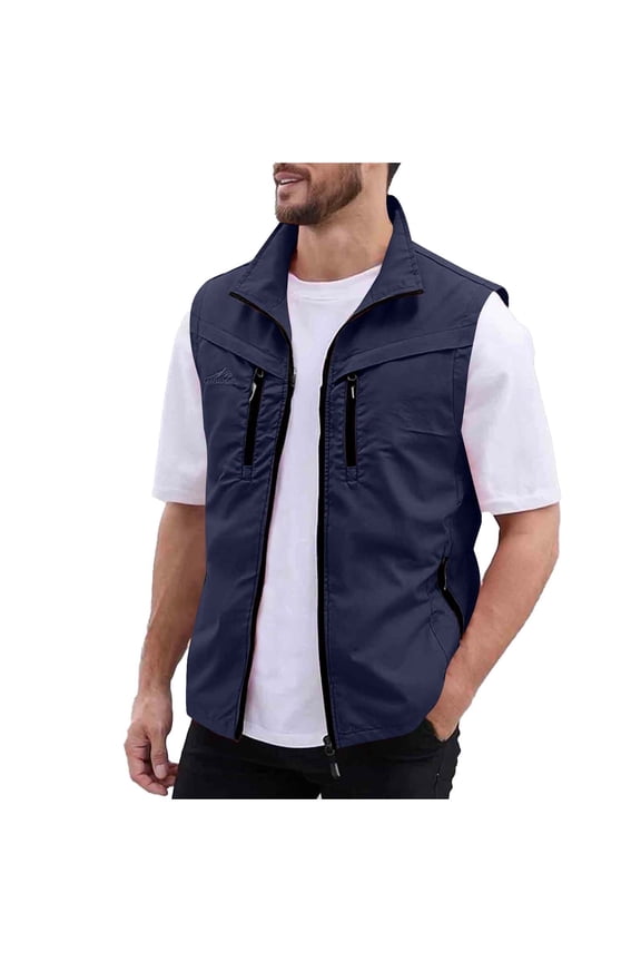 Men's Big and Tall Vest Zip Up Sleeveless High Neck Jeckets Casual Lightweight Work Travel Vest With Pockets