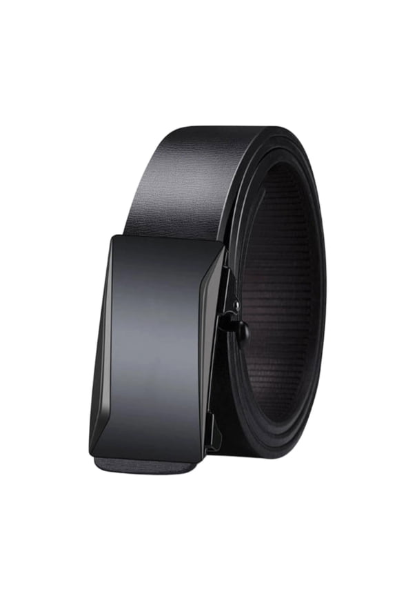 Men's Black PU Leather Automatic Buckle Belt with Matte Black Buckle for Business and Casual Wear