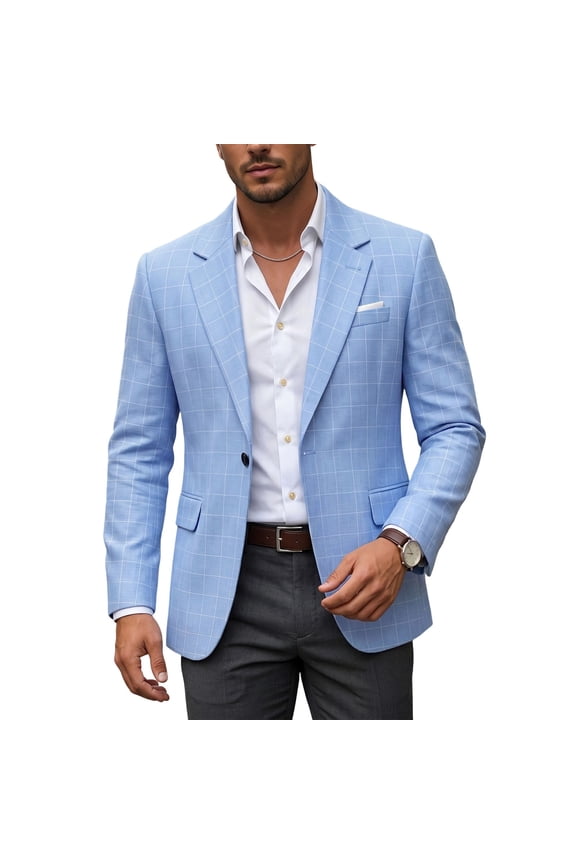 Men's Blazer Jackets Long Sleeve Single Button Notched Lapel Jackets Work Office Business Casual Suit Jacket with Pockets