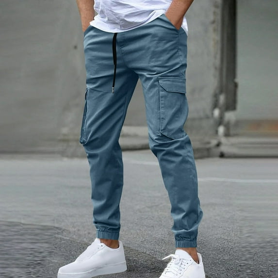 Abomasnow Men's Cargo Pants Trendy Elastic Waist Drawstring Flap Pockets Tapered Pants for Joggers Hiking Athletic on Clearance