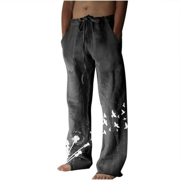 Abomasnow Men's Casual Cotton Hiking Cargo Pants Loose Fit Lightweight Elastic Waist Drawstring Straight Wide Legs Pants Summer Beach Vacation Sweatpants