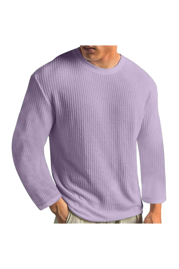 Men's Casual Long Sleeve Lightweight T-Shirt Slim Fit Knit Crew Neck Stretch Ribbed Undershirts Fall Casual Outdoor Dressy Pullover Tops