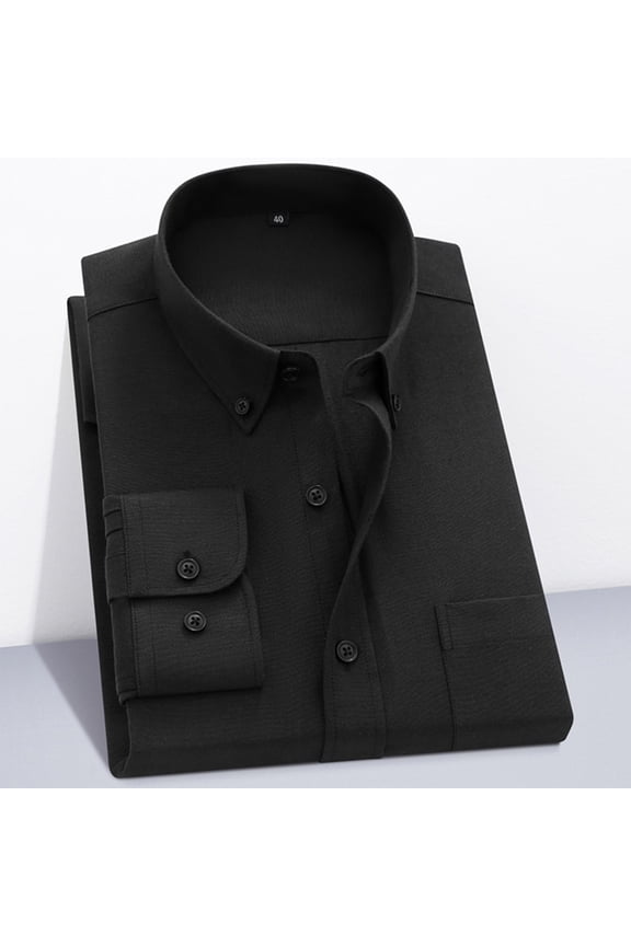Men's Cotton Oxford Shirt Casual Wrinkle-Resistant Business T-Shirts Long Sleeve Button Down Lapel Shirts with Pockets