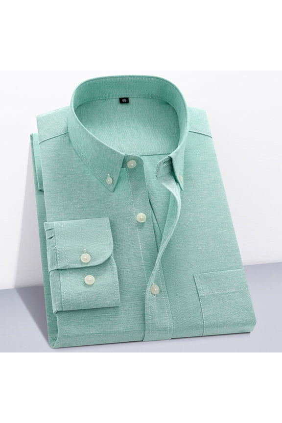 Men's Cotton Oxford Shirt Casual Wrinkle-Resistant Business T-Shirts Long Sleeve Button Down Lapel Shirts with Pockets
