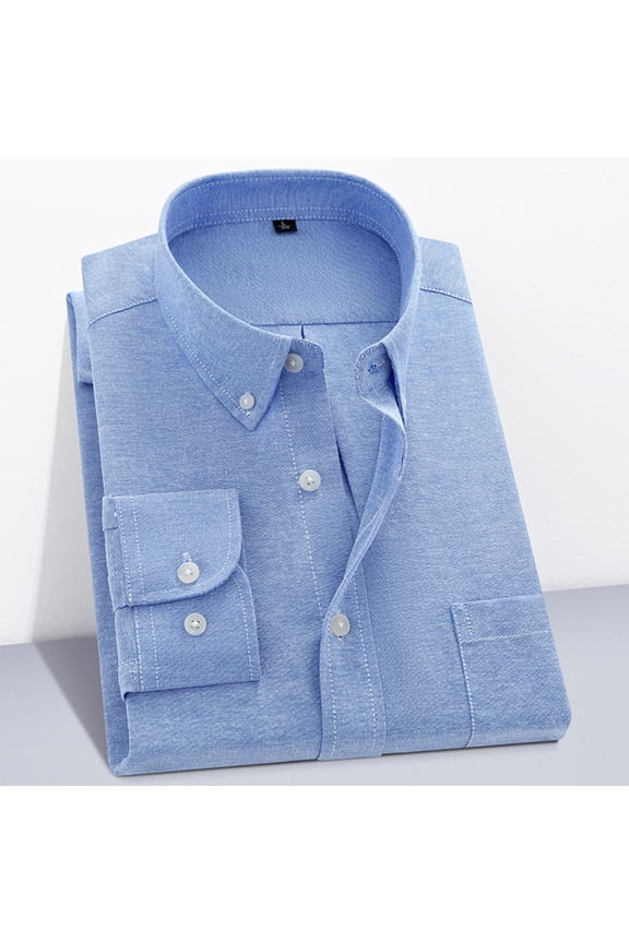 Men's Cotton Oxford Shirt Casual Wrinkle-Resistant Business T-Shirts Long Sleeve Button Down Lapel Shirts with Pockets
