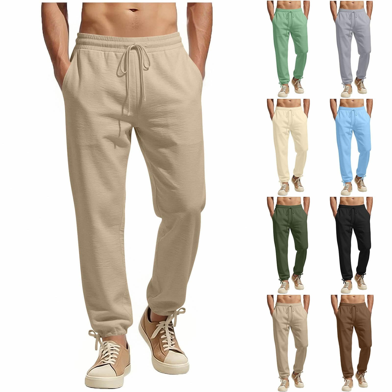 Abomasnow Men's Cotton Pants Elastic High Waisted Drawstring Straight ...