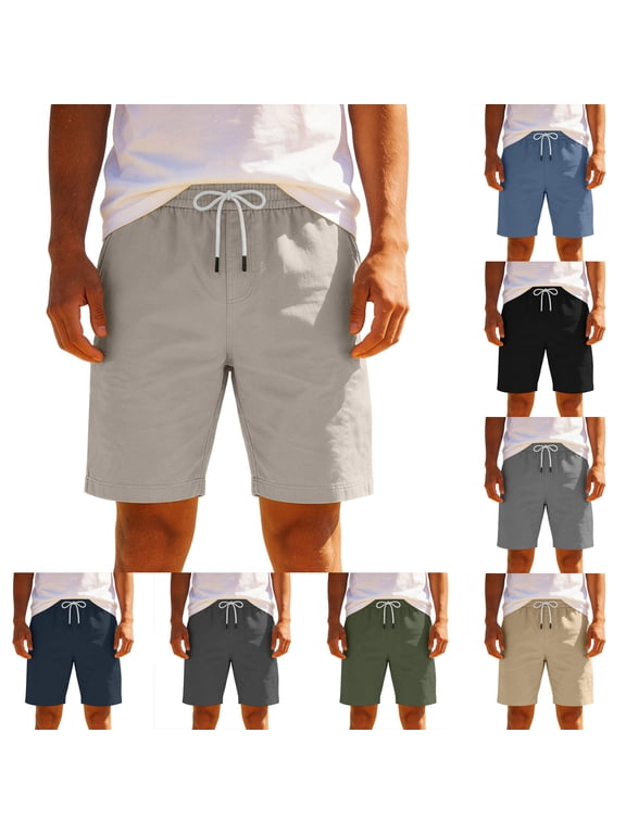 Men's Cotton Shorts Casual Elastic Waist Drawstring Lightweight Workout Lounge Beach Sweat Shorts with Pockets