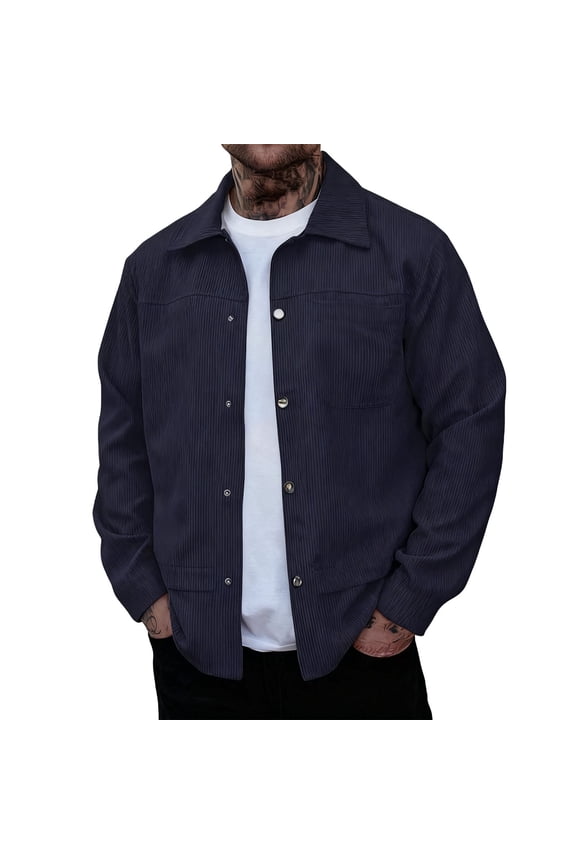Men's Cotton Weatern Cowboy Long Sleeve Snap Button Casual Western Shacket Jacket with Pocket S-3XL