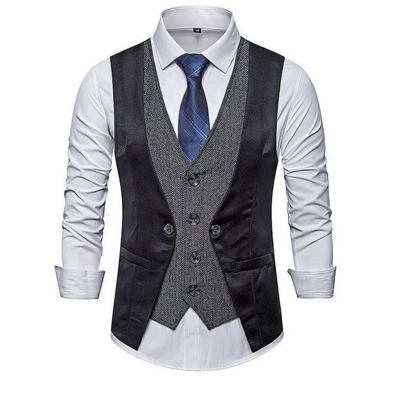 Abomasnow Men's Double Breasted Suit Vests Casual 2-in-1 Business Vests Slim Fit Color Blocking Waistcoat for Wedding Groom Dating on Clearance